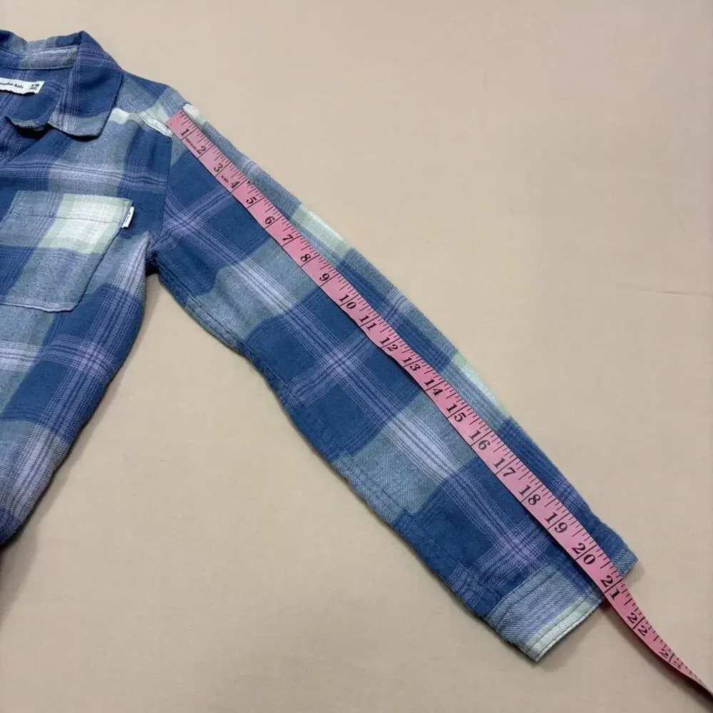 Abercrombie Kids Blue and Purple Girl's Plaid Flannel Button Shirt Size 9/10